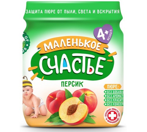 "Маленькое счастье" Пюре из персика 90 gr. (4m+) "Маленькое счастье" Пюре из персика 90 gr. (4m+)