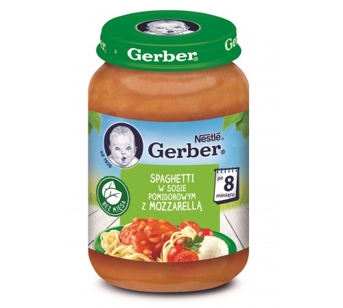 Gerber Пюре "Спагетти в томатном соусе с моцареллой" (8m+) 190 гр. Детское питание в Молдове gerber Пюре "Спагетти в томатном соусе с моцареллой" (8m+) 190 гр.
