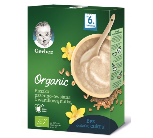 Gerber Organic Каша из пшеницы и овса с ароматом ванили 240 гр. (6+) Детское питание в Молдове gerber organic Каша из пшеницы и овса с ароматом ванили 240 гр. (6+)