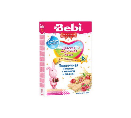 Bebi Пшеничная молочная каша Печенье с малиной и вишней 200gr.(6+) Детское питание в Молдове bebi Пшеничная молочная каша Печенье с малиной и вишней 200gr.(6+)