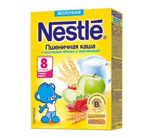 Каша молочная Nestle пшеничная с кусочками яблока и земляникой с 8 мес. 220 г Каша молочная nestle пшеничная с кусочками яблока и земляникой с 8 мес. 220 г