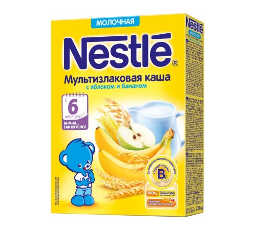 Каша молочная Nestle мультизлаковая с яблоком и бананом 6 мес. 220 г Каша молочная nestle мультизлаковая с яблоком и бананом 6 мес. 220 г