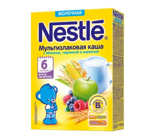Детское питание в Молдове Каша молочная Nestle мультизлаковая с яблоком, черникой и малиной с 6 мес. 220 г Каша молочная nestle мультизлаковая с яблоком, черникой и малиной с 6 мес. 220 г