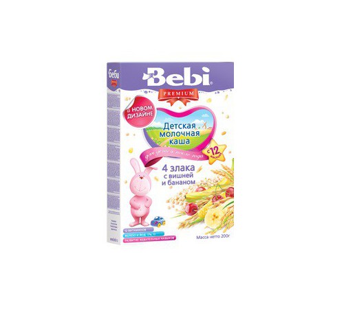 Bebi молочная каша из 4 злаков с вишней и бананом 200gr.(12+) bebi молочная каша из 4 злаков с вишней и бананом 200gr.(12+)