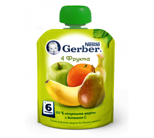 Детское питание в Молдове Gerber пюре 4 фрукта 90 гр Детское питание в Молдове gerber пюре 4 фрукта 90 гр