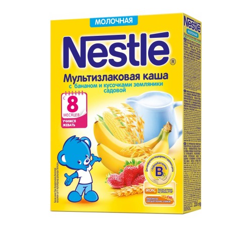 Каша молочная Nestle мультизлаковая с бананом и кусочками земляники с 8 мес. 220 г Детское питание в Молдове Каша молочная nestle мультизлаковая с бананом и кусочками земляники с 8 мес. 220 г
