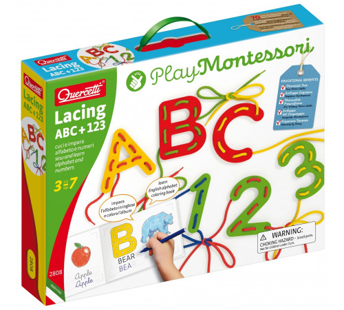  quercetti 2808 joc cu sireturi "montessori abc+123"