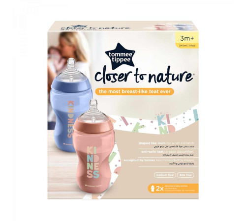 tommee tippee tt0040 Набор из 2 бутылочек "closer to nature kindness" (3 м+) 2х340 мл.