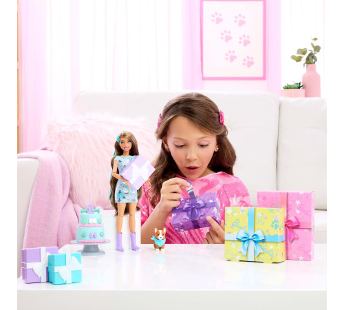 barbie jfg72 set cu papusa "petrecerea surpriza in tonuri turcoaz"