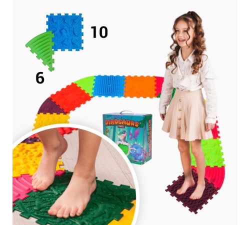 ortek 11687 covoraș ortopedic pentru masaj puzzle "dinozauri" (10+6 el.)