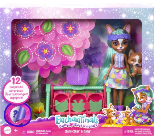 enchantimals hlk86 set de joc "prieteni-bebeluș corgi kritsia și shuo"