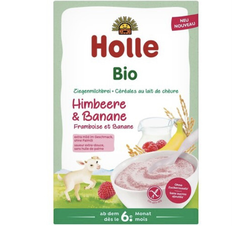 Детское питание в Молдове holle bio organic  Каша рисовая с козьим молоком, малиной и бананом (6 м+) 200г.