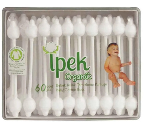 ipek organik Детские ватные палочки с ограничителем (60 шт.)