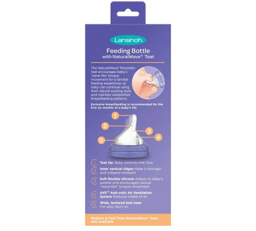 lansinoh 81663 Пластиковая антиколиковая бутылочка с соской natural wave (0 м+) 160 мл. 