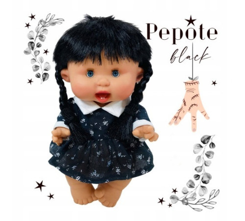 nines 455 papusa "pepote black" (26 cm.) in sort.
