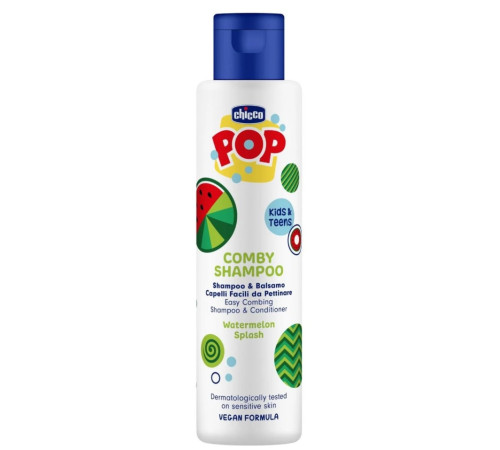 chicco Șampon și balsam 2 în 1 "pop" cu aromă de pepene verde (250 ml)
