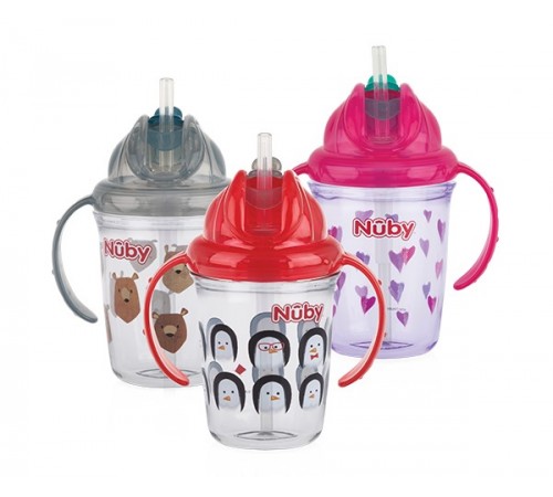 nuby nv0414017 cana anti-varsare "tritan" cu pai (12m +) 240 ml.