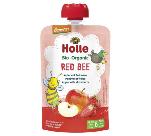  holle bio organic Пюре "red bee" яблоко и клубника (8 мес+) 100 г