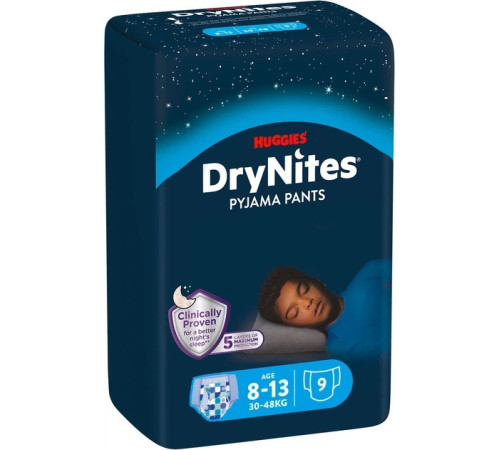  Впитывающие трусики huggies drynites boy (30-48 кг.) 9 шт.