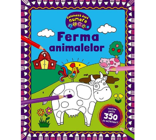 coloreaza dupa numere + abtibilduri "ferma animalelor"