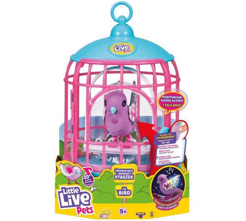 little live pets 26404 jucărie interactivă "pasăre care vorbește" cu cușcă