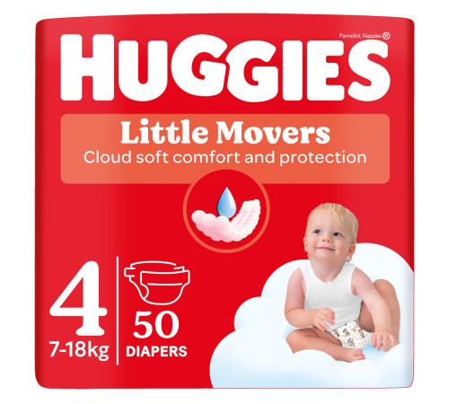 huggies little movers 4 (7-18 kg.) 50 buc.