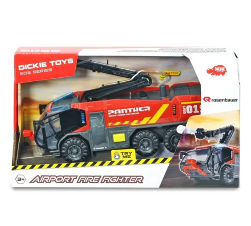  dickie 3714012 camion de pompieri airport cu lumină, sunet și apă (24 cm.)