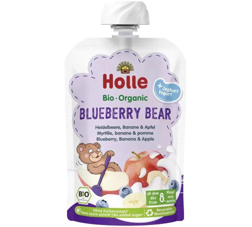  Пюре holle bio organic bear из яблок, бананов и черники с йогуртом (8 м+) 100 гр.