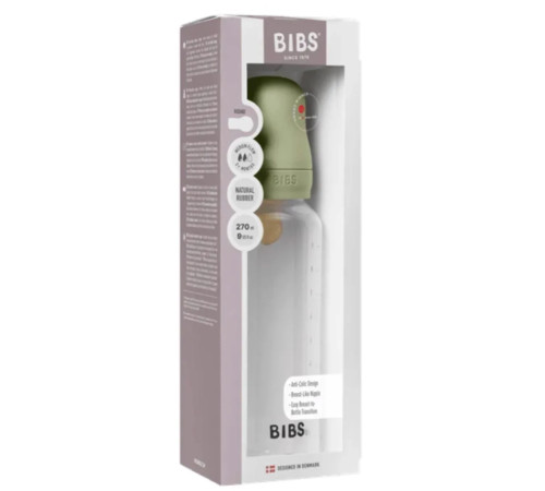 bibs Пластиковая антиколиковая бутылочка с латексной соской (270 мл.) sage
