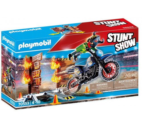  playmobil 70553 constructor "motocross stunt show cu un zid de foc"