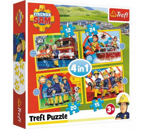  trefl 34373 puzzle 4-în-1 "fireman sam" (12/15/20/24 el.)