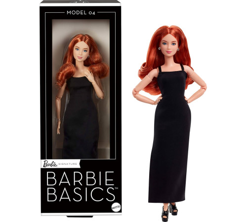 barbie jbh74 Кукла "barbie basics model 04" с рыжими волосами в черном длинном платье