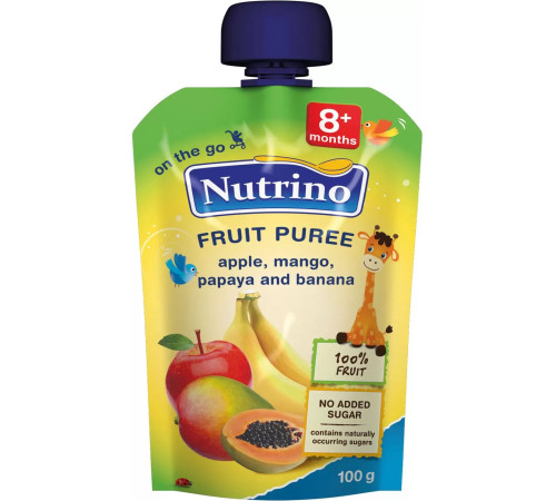 Nutrino Пюре Яблоко, манго, папайя, банан (8 м+) 100 гр.  nutrino Пюре Яблоко, манго, папайя, банан (8 м+) 100 гр.