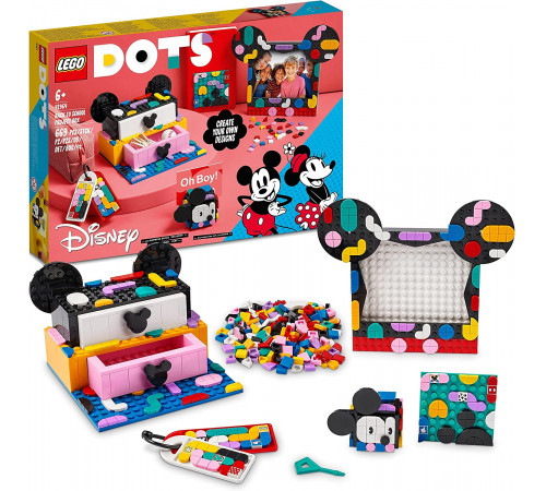 lego dots 41964 constructor "mickey mouse & minnie mouse back-to-school project box" (669 el.)