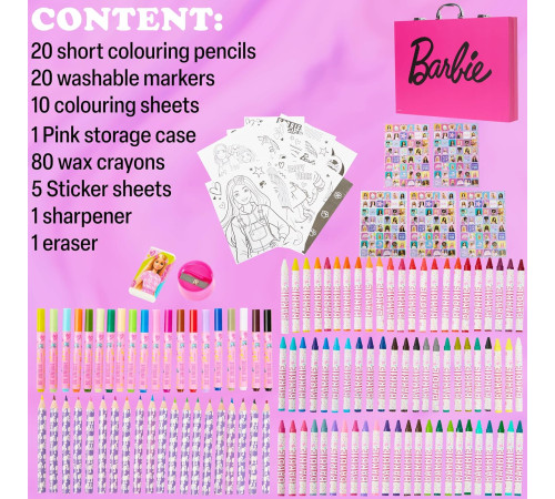 total office bb-1115 set de colorat in trusa "barbie" (137 piese)