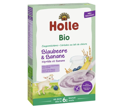 holle bio organic terci de orez сu lapte capră, afine și banane (6 l+) 200g.