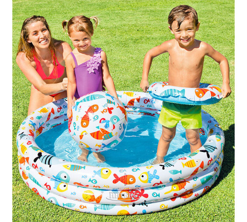 intex 59469 piscină gonflabilă pentru copii cu minge și cerc (132x28 cm)