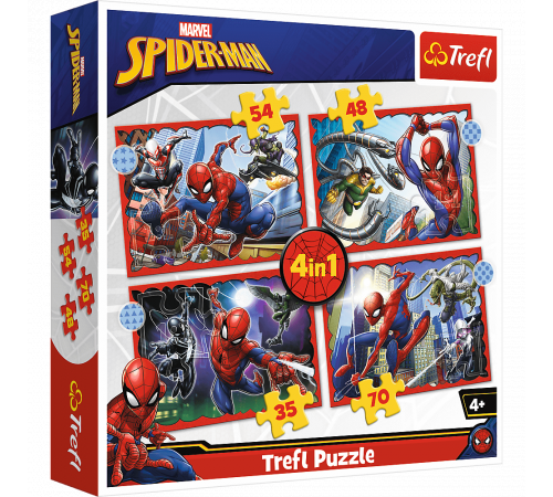  trefl 34384 puzzle 4-în-1 "heroic spider-man" (35/48/54/70 el.)