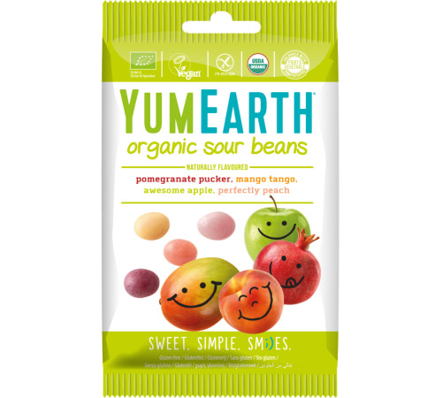  yumearth jeleuri organic cu fructe sour beans (50 g)