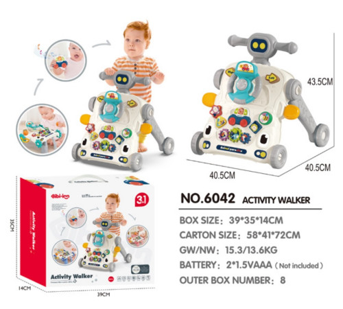 bibiin toys 6042 Музыкальные ходунки 3-в-1 серый