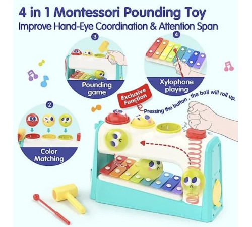hola toys he792700 jucărie educațională multifuncțională „xilofon cu ciocan”