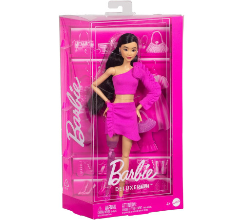 barbie hyv26 papusa cu proteza "barbie deluxe style" bruneta in costum roz