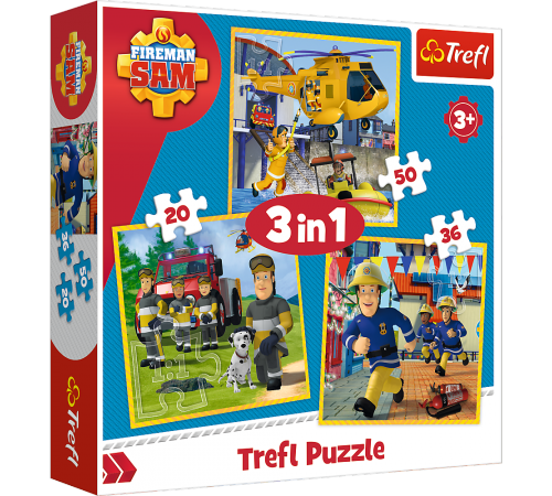 Trefl 34844 Puzzle 3-în-1 "Pompierul Sam în acțiune" (20/36/50 el.)  trefl 34844 puzzle 3-în-1 "pompierul sam în acțiune" (20/36/50 el.)