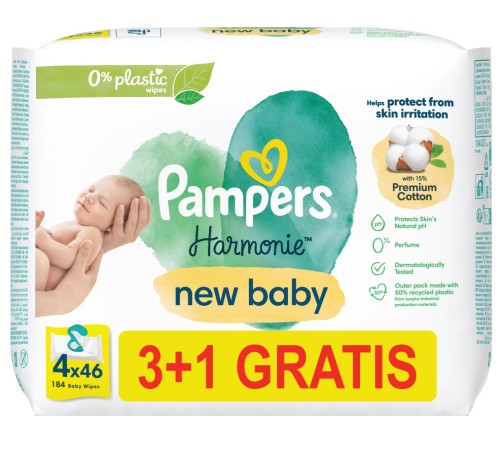  pampers Влажные салфетки harmonie new baby (4х46) 184 шт.
