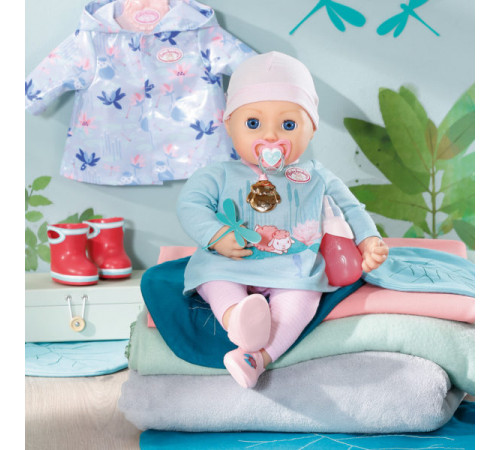 zapf creation 705452 păpușă interactivă "baby annabell" cu perelina de ploaie (43 cm.)