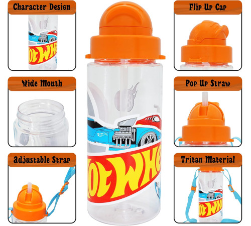 kids licensing hw00011 Бутылка тритановая с ремешком "hot wheels" (500 мл)