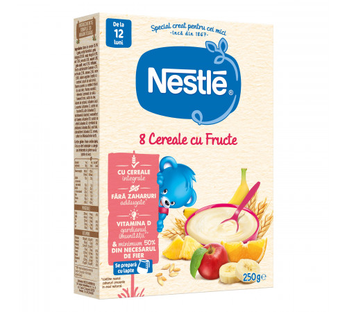 nestle terci 8 cereale si fructe fara lapte 250 gr. (12 m+)