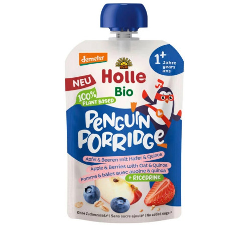 holle bio organic piure "penguin porridge" mere-fructe padure-ovaz-quinoa (12 luni+)110 gr