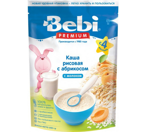 bebi premium terci de orez cu lapte si caise (4 m+) 200 gr.