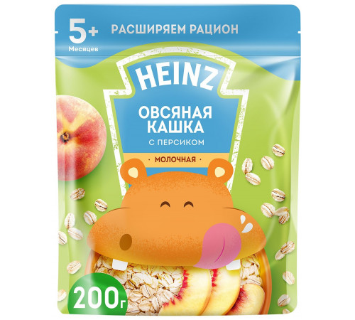  heinz Каша молочная овсяная с Омега 3 и персиком (5m+) 200 гр. 